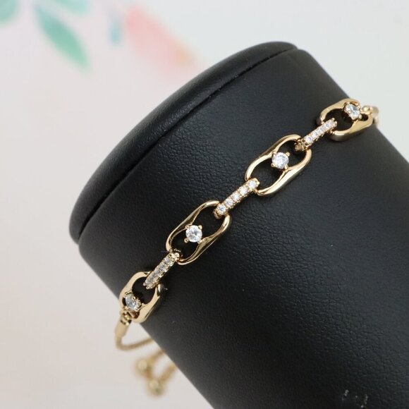 Rose Gold Adjustable Chain Bracelet with Sparkling Stone Accents, XPAB0604 - Picture 1 of 12